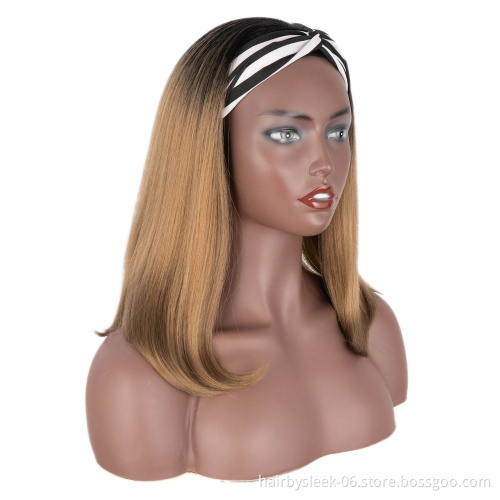14 inches classic brown High Temperature Resistant synthetic wig wholesale Silky straight bob short wave headband wig for woman